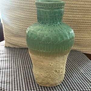 Elegant Turquoise and Beige Vase